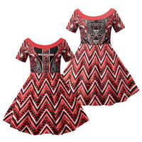 Aotearoa Ngapuhi Family Matching Summer Maxi Dress and Hawaiian Shirt Maori Red Tribal Paua Shell Pattern DT05 Daughter's Dress Red - Polynesian Pride