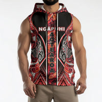 Aotearoa Ngapuhi Sleeveless Hoodie Maori Red Tribal Paua Shell Pattern DT05 - Polynesian Pride