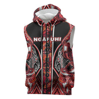 Aotearoa Ngapuhi Sleeveless Zip Hoodie Maori Red Tribal Paua Shell Pattern DT05 Red - Polynesian Pride
