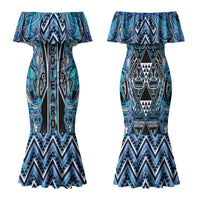 Aotearoa Ngati Porou Couples Matching Mermaid Dress and Hawaiian Shirt Maori Light Blue Tribal Paua Shell Pattern DT05 - Polynesian Pride