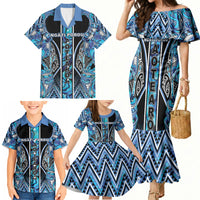 Aotearoa Ngati Porou Family Matching Mermaid Dress and Hawaiian Shirt Maori Light Blue Tribal Paua Shell Pattern DT05 - Polynesian Pride