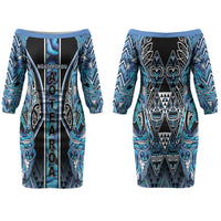 Aotearoa Ngati Porou Family Matching Off The Shoulder Long Sleeve Dress and Hawaiian Shirt Maori Light Blue Tribal Paua Shell Pattern DT05 Mom's Dress Blue - Polynesian Pride