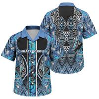 Aotearoa Ngati Porou Family Matching Off Shoulder Maxi Dress and Hawaiian Shirt Maori Light Blue Tribal Paua Shell Pattern DT05 Son's Shirt Blue - Polynesian Pride