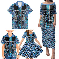 Aotearoa Ngati Porou Family Matching Puletasi and Hawaiian Shirt Maori Light Blue Tribal Paua Shell Pattern DT05 - Polynesian Pride