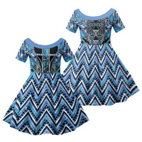 Aotearoa Ngati Porou Family Matching Short Sleeve Bodycon Dress and Hawaiian Shirt Maori Light Blue Tribal Paua Shell Pattern DT05 Daughter's Dress Blue - Polynesian Pride