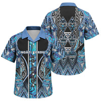 Aotearoa Ngati Porou Family Matching Short Sleeve Bodycon Dress and Hawaiian Shirt Maori Light Blue Tribal Paua Shell Pattern DT05 Son's Shirt Blue - Polynesian Pride