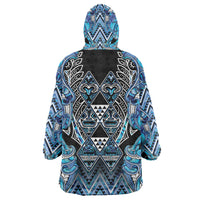 Aotearoa Ngati Porou Wearable Blanket Hoodie Maori Light Blue Tribal Paua Shell Pattern DT05 - Polynesian Pride