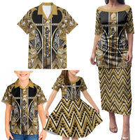 Aotearoa Waikato Tainui Family Matching Puletasi and Hawaiian Shirt Maori Light Gold Tribal Paua Shell Pattern DT05 - Polynesian Pride