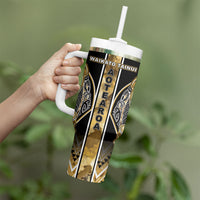 Aotearoa Waikato Tainui Tumbler With Handle Maori Light Gold Tribal Paua Shell Pattern DT05 - Polynesian Pride