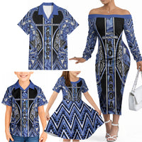 Aotearoa Ngati Kahungunu Family Matching Off The Shoulder Long Sleeve Dress and Hawaiian Shirt Maori Tribal Blue Paua Shell Pattern DT05 - Polynesian Pride