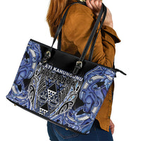 Aotearoa Ngati Kahungunu Leather Tote Bag Maori Tribal Blue Paua Shell Pattern DT05 - Polynesian Pride