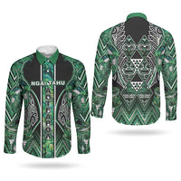 Aotearoa Ngai Tahu Couples Matching Puletasi and Long Sleeve Button Shirt Maori Tribal Dark Green Paua Shell Pattern DT05 - Polynesian Pride