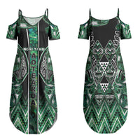 Aotearoa Ngai Tahu Family Matching Summer Maxi Dress and Hawaiian Shirt Maori Tribal Dark Green Paua Shell Pattern DT05 Mom's Dress Green - Polynesian Pride