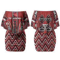 Aotearoa Te Arawa Couples Matching Off Shoulder Short Dress and Long Sleeve Button Shirt Maori Tribal Dark Red Paua Shell Pattern DT05 - Polynesian Pride
