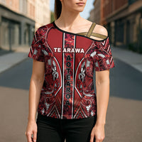 Aotearoa Te Arawa Cross Shoulder Shirt Maori Tribal Dark Red Paua Shell Pattern DT05 - Polynesian Pride