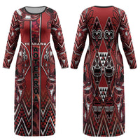 Aotearoa Te Arawa Family Matching Long Sleeve Bodycon Dress and Hawaiian Shirt Maori Tribal Dark Red Paua Shell Pattern DT05 Mom's Dress Red - Polynesian Pride