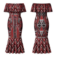 Aotearoa Te Arawa Family Matching Mermaid Dress and Hawaiian Shirt Maori Tribal Dark Red Paua Shell Pattern DT05 Mom's Dress Red - Polynesian Pride