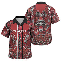 Aotearoa Te Arawa Family Matching Mermaid Dress and Hawaiian Shirt Maori Tribal Dark Red Paua Shell Pattern DT05 Son's Shirt Red - Polynesian Pride