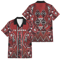 Aotearoa Te Arawa Family Matching Off Shoulder Maxi Dress and Hawaiian Shirt Maori Tribal Dark Red Paua Shell Pattern DT05 Dad's Shirt - Short Sleeve Red - Polynesian Pride