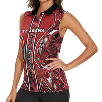 Aotearoa Te Arawa Women Sleeveless Polo Shirt Maori Tribal Dark Red Paua Shell Pattern DT05 - Polynesian Pride