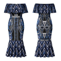 Aotearoa Tuwharetoa Family Matching Mermaid Dress and Hawaiian Shirt Maori Tribal Navy Paua Shell Pattern DT05 Mom's Dress Navy - Polynesian Pride