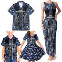 Aotearoa Tuwharetoa Family Matching Tank Maxi Dress and Hawaiian Shirt Maori Tribal Navy Paua Shell Pattern DT05 - Polynesian Pride