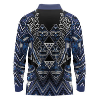Aotearoa Tuwharetoa Long Sleeve Polo Shirt Maori Tribal Navy Paua Shell Pattern DT05 - Polynesian Pride