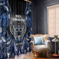 Aotearoa Tuwharetoa Window Curtain Maori Tribal Navy Paua Shell Pattern DT05 - Polynesian Pride