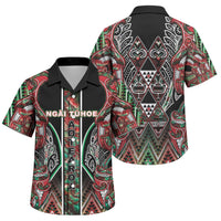 Aotearoa Ngai Tuhoe Family Matching Puletasi and Hawaiian Shirt Maori Tribal Red And Green Paua Shell Pattern DT05 Son's Shirt Red - Polynesian Pride