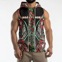 Aotearoa Ngai Tuhoe Sleeveless Hoodie Maori Tribal Red And Green Paua Shell Pattern DT05 - Polynesian Pride