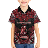 Personalised New Zealand Waitangi Day Family Matching Off The Shoulder Long Sleeve Dress and Hawaiian Shirt Te Tiriti O Waitangi 1840 DT05 Son's Shirt Black - Polynesian Pride