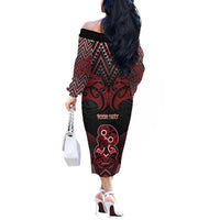 Personalised New Zealand Waitangi Day Off The Shoulder Long Sleeve Dress Te Tiriti O Waitangi 1840 - Polynesian Pride