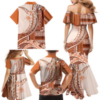 Samoa Siapo Mamanu Family Matching Mermaid Dress and Hawaiian Shirt Plumeria Orange Motifs LT7 - Polynesian Pride