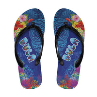 Fiji Day Flip Flops Coral Reef with Tapa Motifs and Hibiscus Ocean Vibe LT03 Blue - Polynesian Pride