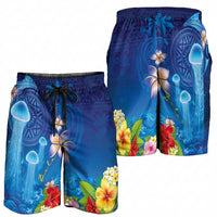 Fiji Jellyfish Shorts for Men Tapa Patterns and Hibiscus Sea Vibe