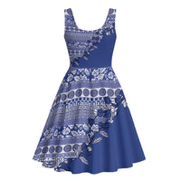 Fiji Marau na Kerisimasi Midi Dress Blue Tagimoucia Tapa Masi Tribal - Polynesian Pride