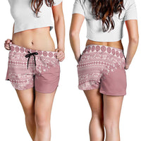 Fiji Marau na Kerisimasi Shorts for Women Dusty Rose Tagimoucia Tapa Masi Tribal LT9 - Polynesian Pride