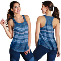 Fiji Marau na Kerisimasi Women Racerback Tank Blue Tapa Masi Inspired Christmas - Polynesian Pride
