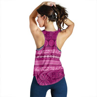 Fiji Marau na Kerisimasi Women Racerback Tank Pink Tapa Masi Inspired Christmas - Polynesian Pride