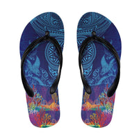 Fijian Tribal Manta Ray Flip Flops Masi Motif with Coral Reef Ocean Vibe LT03 Blue - Polynesian Pride