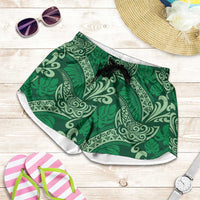 Forest Green Monstera Shorts for Women Polynesian Tribal Pattern - Polynesian Pride