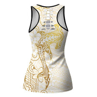 Gold and White Hawaii Hollow Tank Top Hammerhead Shark Tattoo Curve Polynesian - Polynesian Pride