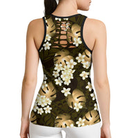 Gold Tropical Hawaii Hollow Tank Top Seamless Monstera Plumeria Hawaiian Pattern - Polynesian Pride