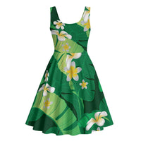 Green Banana Leaf Hawaii Midi Dress Lau Maia Plumeria Tropical Summer Vibes LT14 - Polynesian Pride