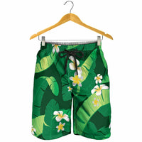 Green Banana Leaf Hawaii Shorts for Men Lau Maia Plumeria Tropical Summer Vibes LT14 - Polynesian Pride