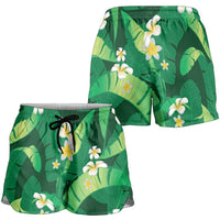 Green Banana Leaf Hawaii Shorts for Women Lau Maia Plumeria Tropical Summer Vibes LT14 - Polynesian Pride