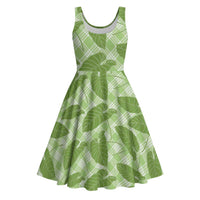 Green Hawaii Kalo Palaka Motifs Midi Dress Hawaiian Taro Leaves Elegant Vibes