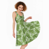 Green Hawaii Kalo Palaka Motifs Midi Dress Hawaiian Taro Leaves Elegant Vibes