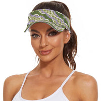Green Hawaii Palaka Honohono Pikake Sun Visor Cap Hawaiian Orchid Lei Polynesian Pattern