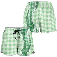 Green Hawaii Palaka Shorts for Women Hawaiian Honohono Lei